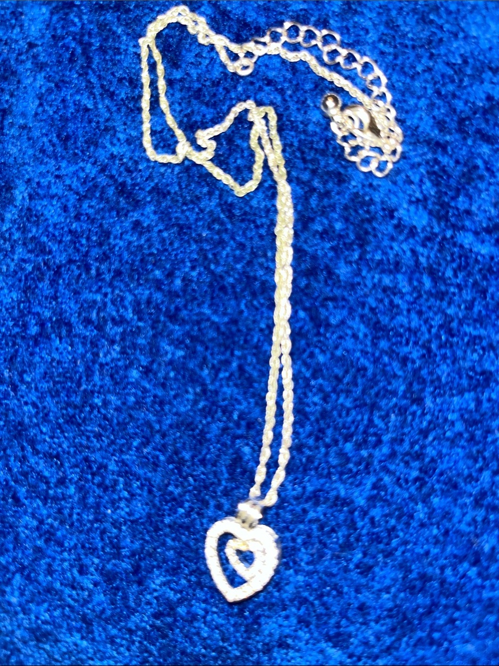 Silver tone double heart necklace
